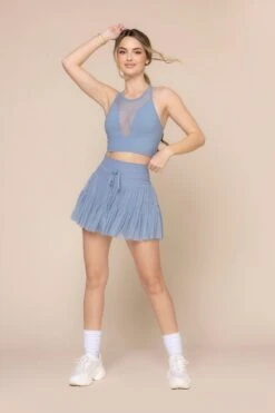 Pirouette Tiered Skort - Blue Storm -Quality Sport Wear StellarBra 1400 PirouetteSkort BlueStorm 6064 03105