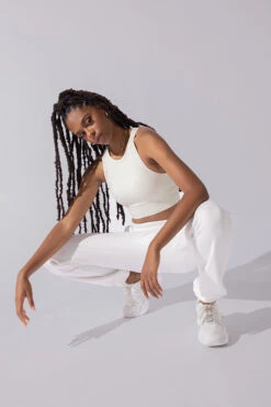 Sweat Sesh Crop Top - Cream -Quality Sport Wear Sweat Sesh Long Bra Cream A1004 0517