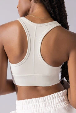Sweat Sesh Crop Top - Cream -Quality Sport Wear Sweat Sesh Long Bra Cream A1004 0542