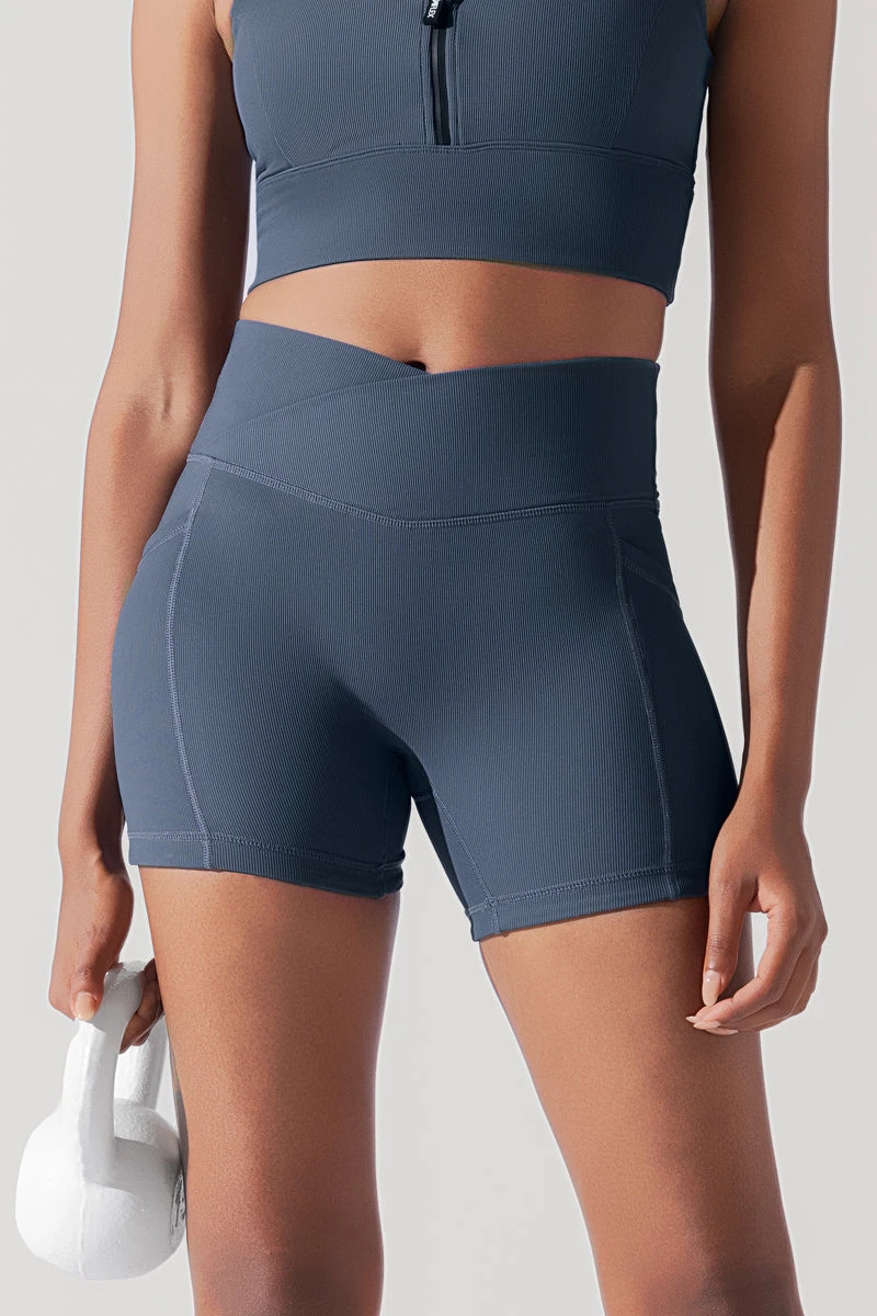 Crisscross Hourglass® Midi Shorts With Pockets (Ribbed) - Navy 1 Crisscross Hourglass® Midi Shorts With Pockets (Ribbed) - Navy